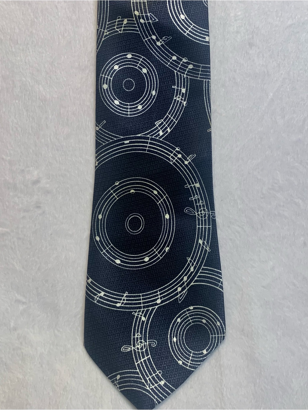Dino Romaro Handmade Tie, Music Themed Design, Navy/White, Vintage